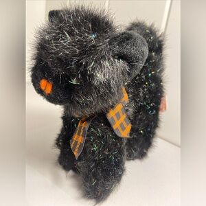 Vintage Russ Berrie Black Cat Screech Halloween Plush Sparkle Orange Plaid bow